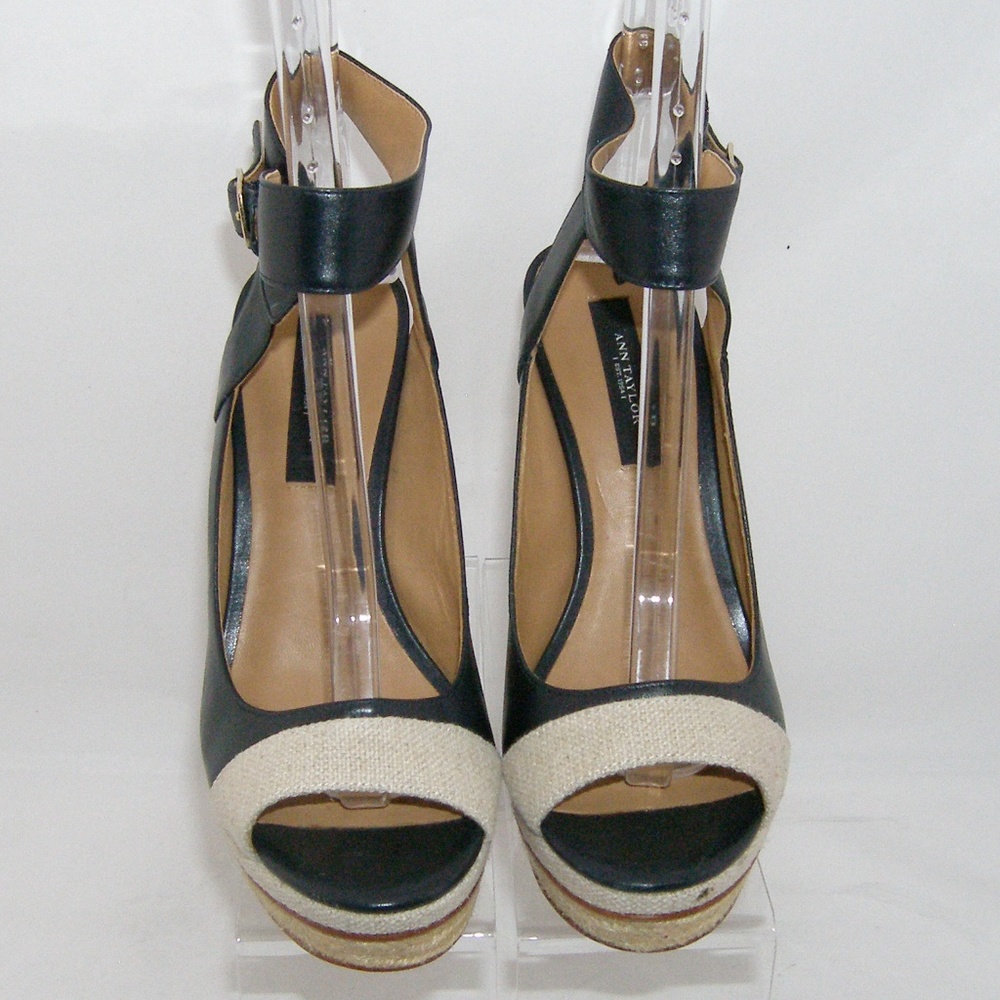 Ann Taylor Briston blue leather espadrille heel 7M - Picture 3 of 8